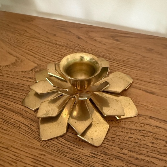 Other - Vintage Brass Lotus Flower Candlestick Holder Gold
